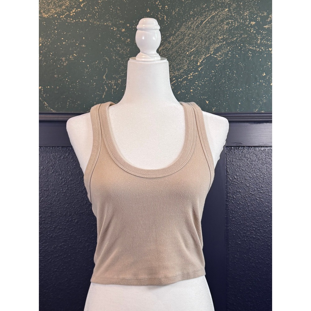 Abercrombie & Fitch Tank Top Tan Beige Ribbed Soft A&F Essentials Crop Medium